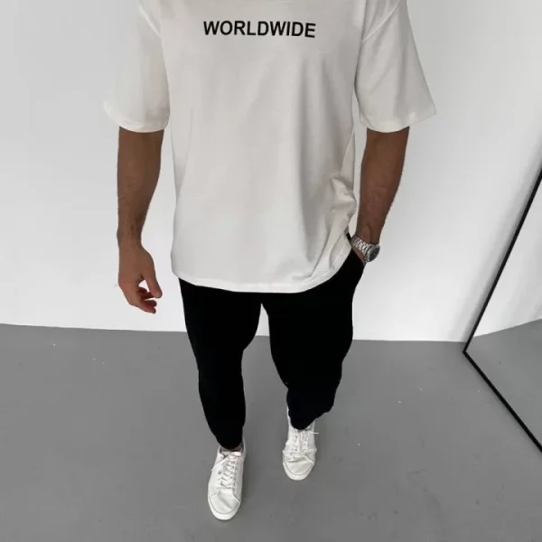 Unisex Bisiklet Yaka Baskılı Oversize T-Shirt