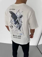 Unisex Bisiklet Yaka Baskılı Oversize T-Shirt - Görsel 2