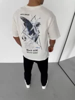Unisex Bisiklet Yaka Baskılı Oversize T-Shirt - Görsel 3