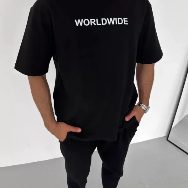 Unisex Bisiklet Yaka Baskılı Oversize T-Shirt