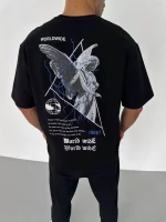 Unisex Bisiklet Yaka Baskılı Oversize T-Shirt - Görsel 2