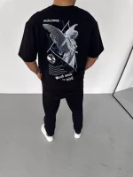 Unisex Bisiklet Yaka Baskılı Oversize T-Shirt - Görsel 3
