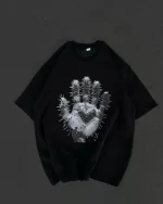 Unisex Bisiklet Yaka Baskılı Oversize T-Shirt