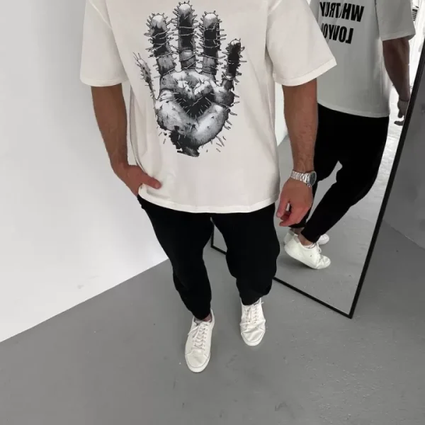 Unisex Bisiklet Yaka Baskılı Oversize T-Shirt