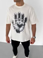 Unisex Bisiklet Yaka Baskılı Oversize T-Shirt - Görsel 2
