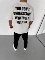 Unisex Bisiklet Yaka Baskılı Oversize T-Shirt - Görsel 3
