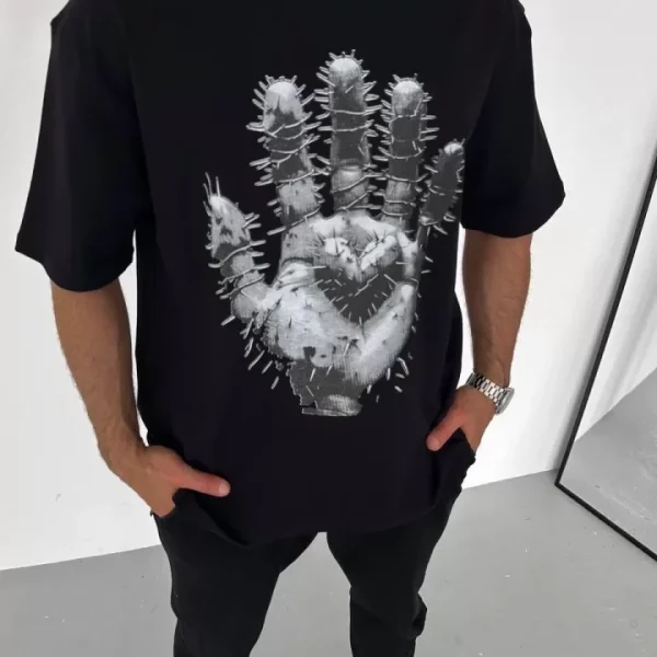 Unisex Bisiklet Yaka Baskılı Oversize T-Shirt