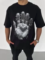 Unisex Bisiklet Yaka Baskılı Oversize T-Shirt - Görsel 2
