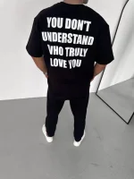 Unisex Bisiklet Yaka Baskılı Oversize T-Shirt - Görsel 3