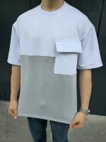 Unisex Torba Cep Detaylı Parçalı T-Shirt