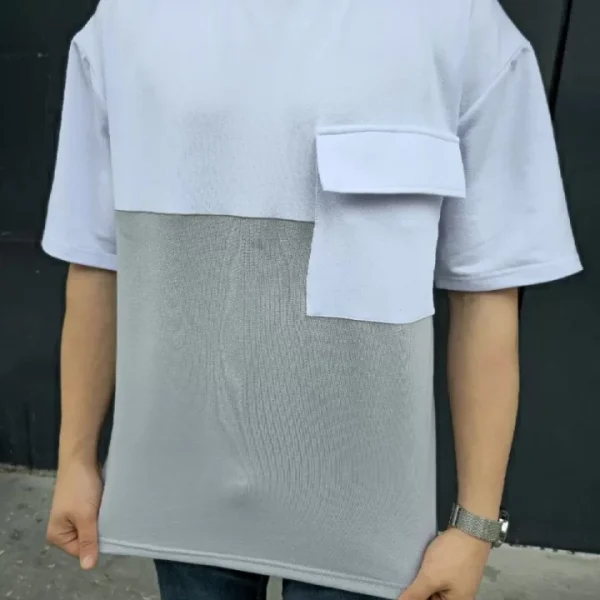 Unisex Torba Cep Detaylı Parçalı T-Shirt