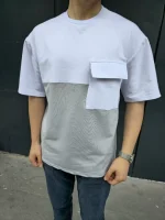 Unisex Torba Cep Detaylı Parçalı T-Shirt - Görsel 3