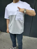 Unisex Torba Cep Detaylı Parçalı T-Shirt - Görsel 4