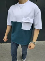 Unisex Torba Cep Detaylı Parçalı T-Shirt