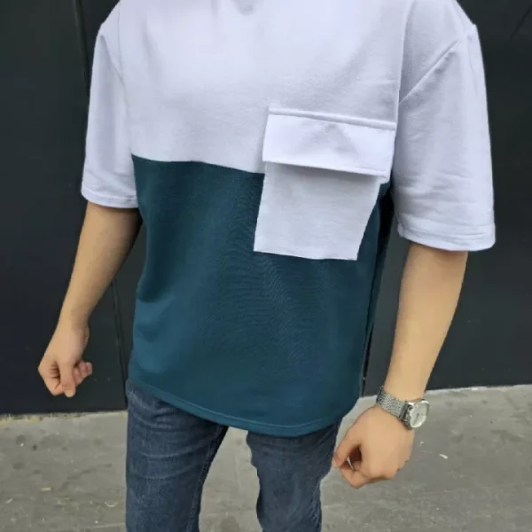 Unisex Torba Cep Detaylı Parçalı T-Shirt