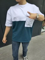 Unisex Torba Cep Detaylı Parçalı T-Shirt - Görsel 3