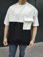 Unisex Torba Cep Detaylı Parçalı T-Shirt