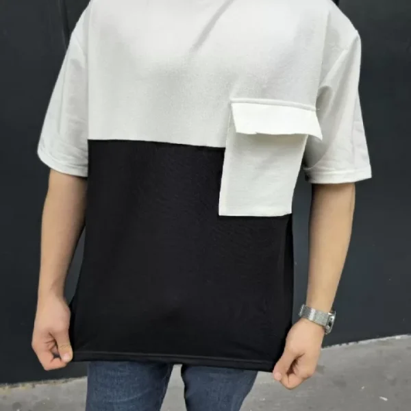 Unisex Torba Cep Detaylı Parçalı T-Shirt