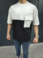 Unisex Torba Cep Detaylı Parçalı T-Shirt - Görsel 2