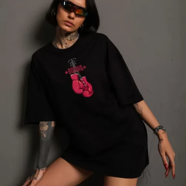 Unisex Bisiklet Yaka Baskılı Oversize T-Shirt
