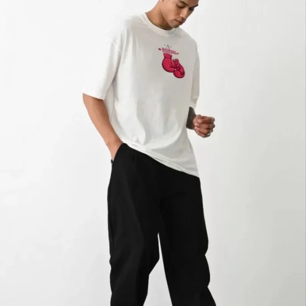Unisex Bisiklet Yaka Baskılı Oversize T-Shirt