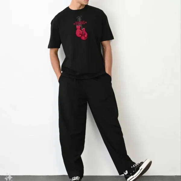 Unisex Bisiklet Yaka Baskılı Oversize T-Shirt