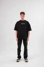 Unisex Bisiklet Yaka Baskılı Oversize T-Shirt