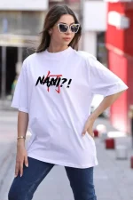 Unisex Bisiklet Yaka Baskılı Oversize T-Shirt