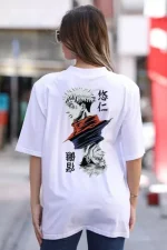 Unisex Bisiklet Yaka Baskılı Oversize T-Shirt - Görsel 2