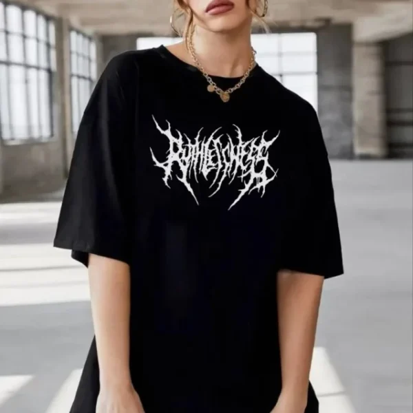 Unisex Bisiklet Yaka Baskılı Oversize T-Shirt