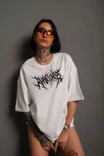 Unisex Bisiklet Yaka Baskılı Oversize T-Shirt - Görsel 2