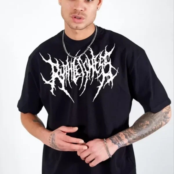 Unisex Bisiklet Yaka Baskılı Oversize T-Shirt