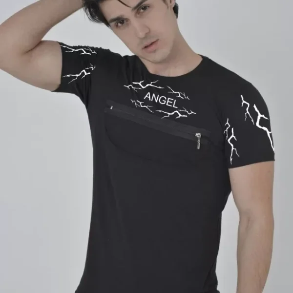 Unisex Göğüs Fermuarlı Baskılı T-Shirt