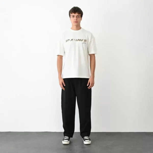 Unisex Bisiklet Yaka Baskılı Oversize T-Shirt