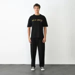 Unisex Bisiklet Yaka Baskılı Oversize T-Shirt