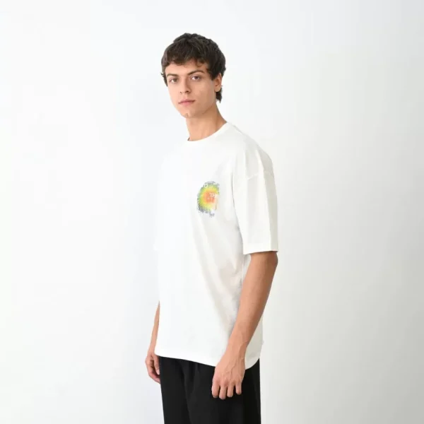 Unisex Bisiklet Yaka Baskılı Oversize T-Shirt