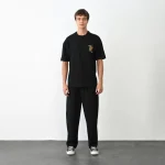 Unisex Bisiklet Yaka Baskılı Oversize T-Shirt