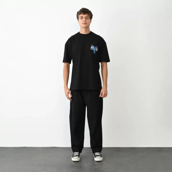 Unisex Bisiklet Yaka Baskılı Oversize T-Shirt