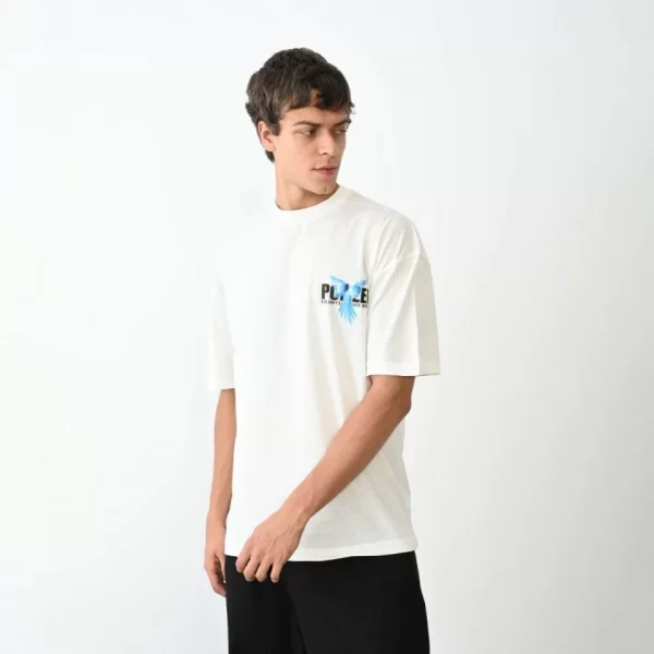 Unisex Bisiklet Yaka Baskılı Oversize T-Shirt