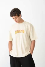 Unisex Bisiklet Yaka Baskılı Oversize T-Shirt - Görsel 2