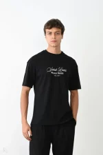 Unisex Bisiklet Yaka Baskılı Oversize T-Shirt