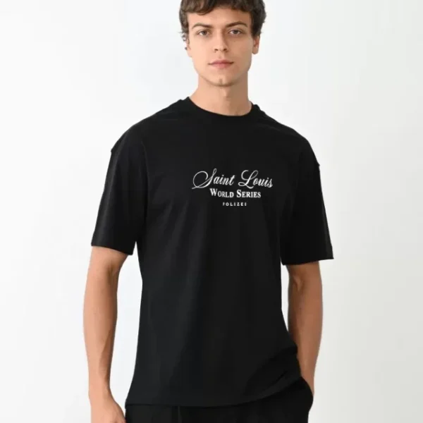 Unisex Bisiklet Yaka Baskılı Oversize T-Shirt