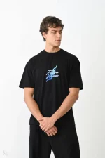 Unisex Bisiklet Yaka Baskılı Oversize T-Shirt