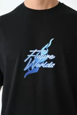 Unisex Bisiklet Yaka Baskılı Oversize T-Shirt - Görsel 2