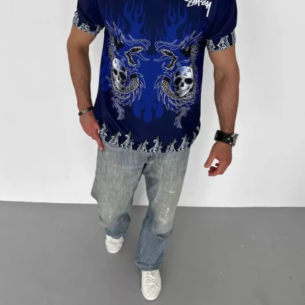 Unisex Bisiklet Yaka Baskılı Oversize T-Shirt