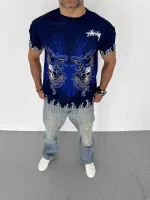 Unisex Bisiklet Yaka Baskılı Oversize T-Shirt - Görsel 2