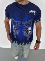 Unisex Bisiklet Yaka Baskılı Oversize T-Shirt - Görsel 3