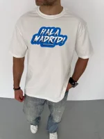 Unisex Bisiklet Yaka Baskılı Oversize T-Shirt