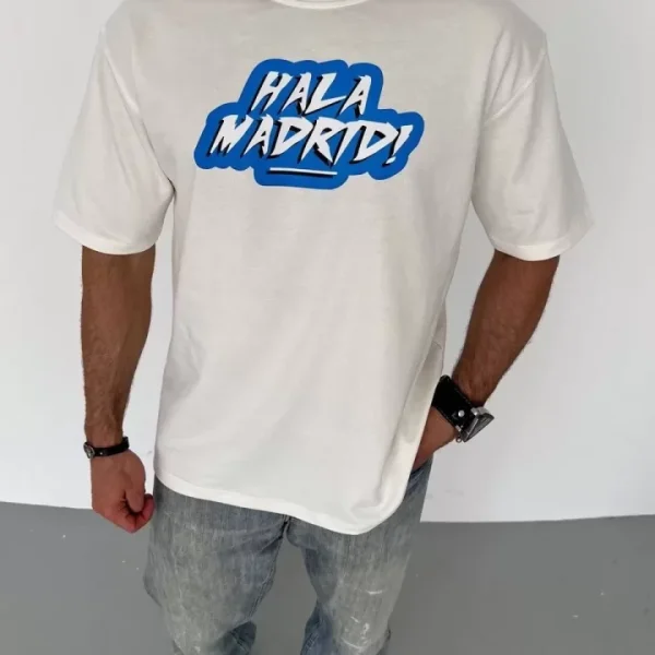 Unisex Bisiklet Yaka Baskılı Oversize T-Shirt