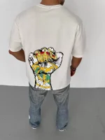 Unisex Bisiklet Yaka Baskılı Oversize T-Shirt - Görsel 2